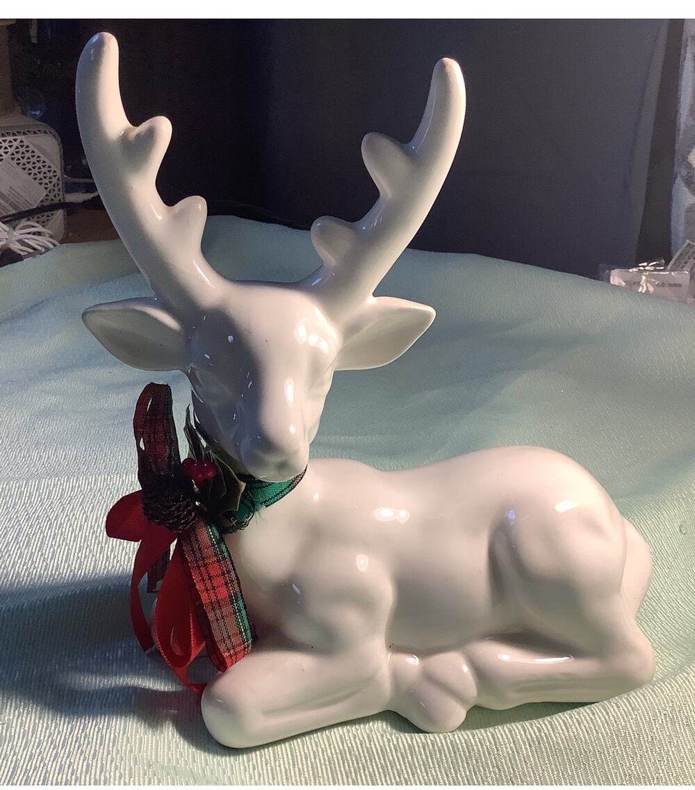 Vintage 1980 White Glazed Ceramic Deer Figurine